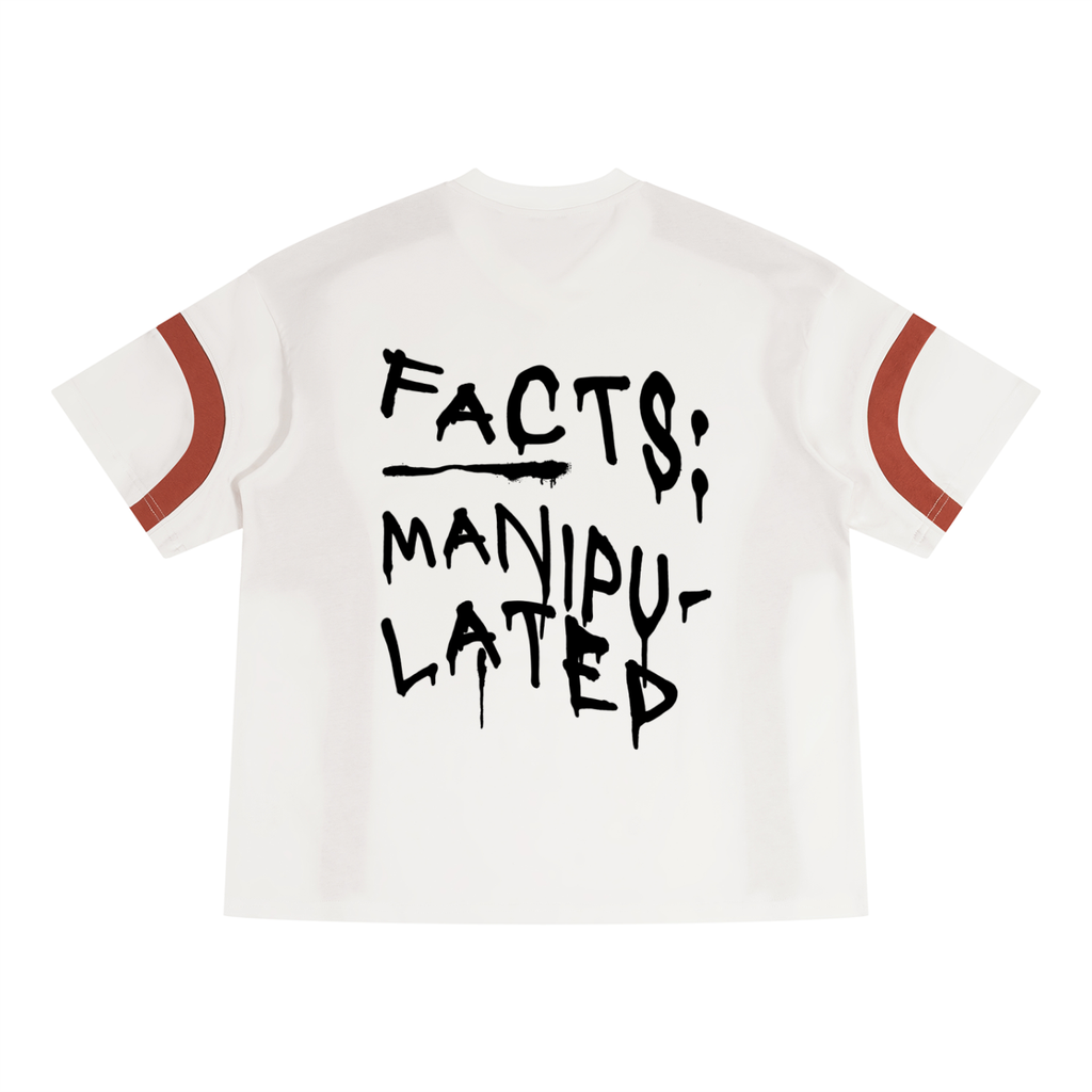 "Manipulated" Unisex Color Block V-Neck T-Shirt