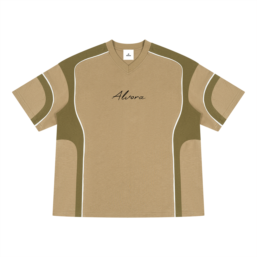 "Manipulated" Unisex Color Block V-Neck T-Shirt