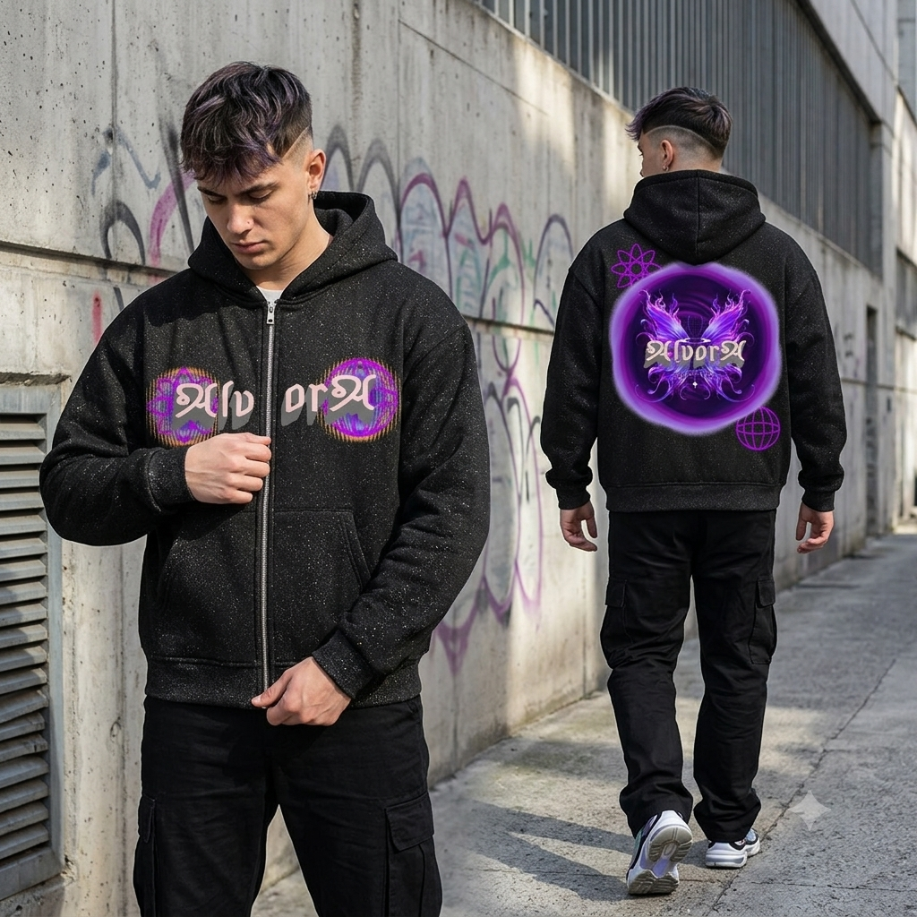 "Atomic" Unisex Sparkles Full Zip Boxy Hoodie