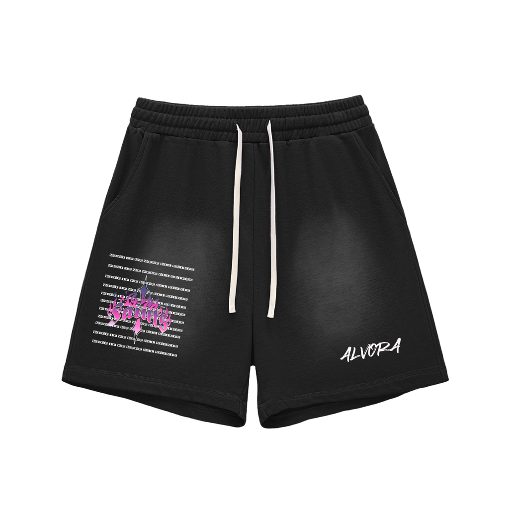 Alvora "Saints" Sun Fade Raw Edge Cotton Shorts